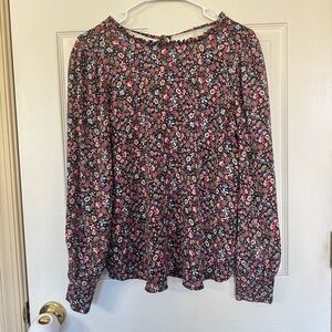 Loft Women's Long Sleeve Floral Blouse Ruffle Collar Tie Back Size Small